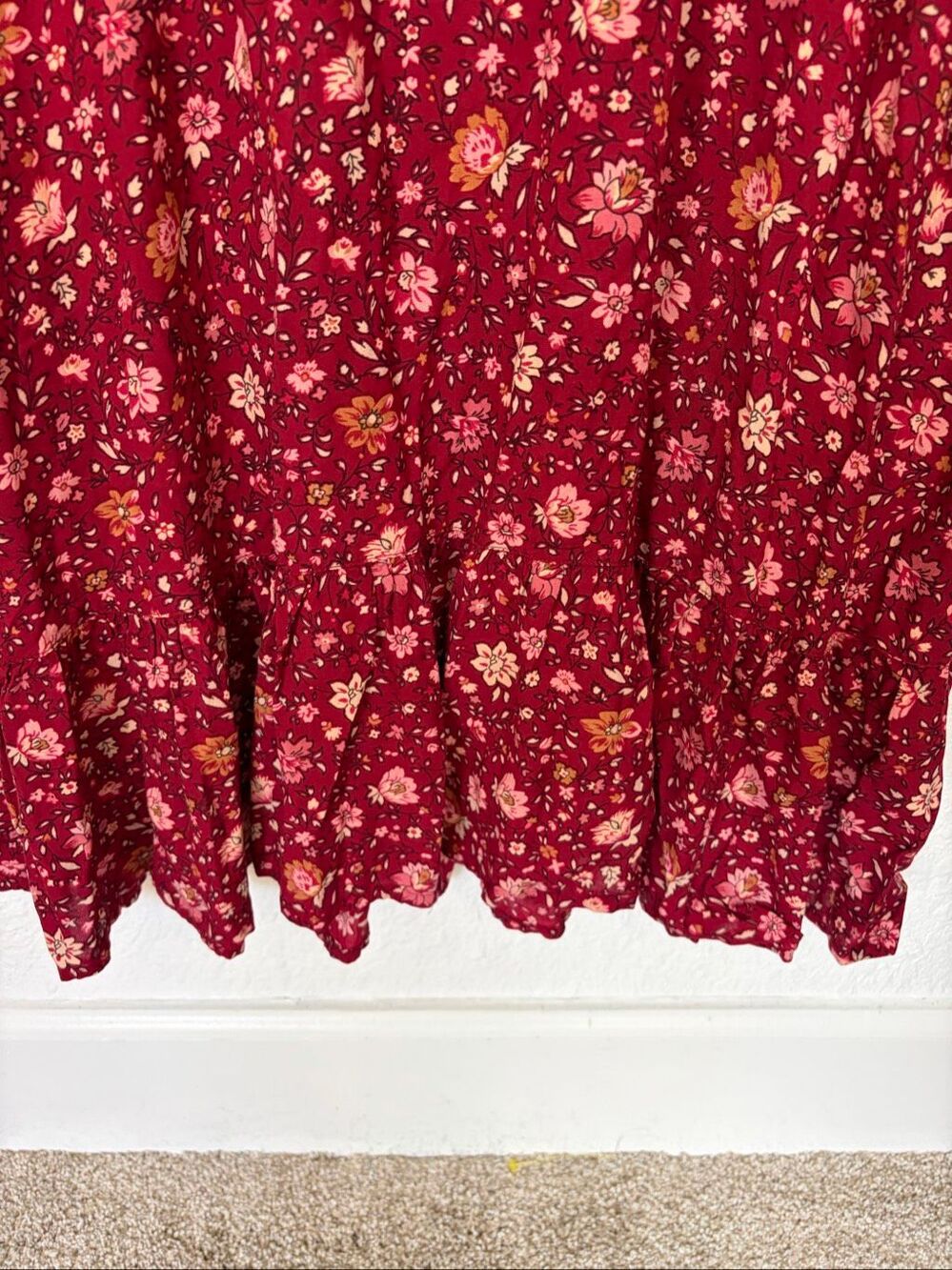 April Cornell Burgundy Floral Prairie Maxi Dress Pintuck Boho Cottagecore Size S - Picture 9 of 12